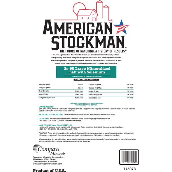 American Stockman 50 Lb. Selenium-90 Trace Mineralized Salt 775973 748066