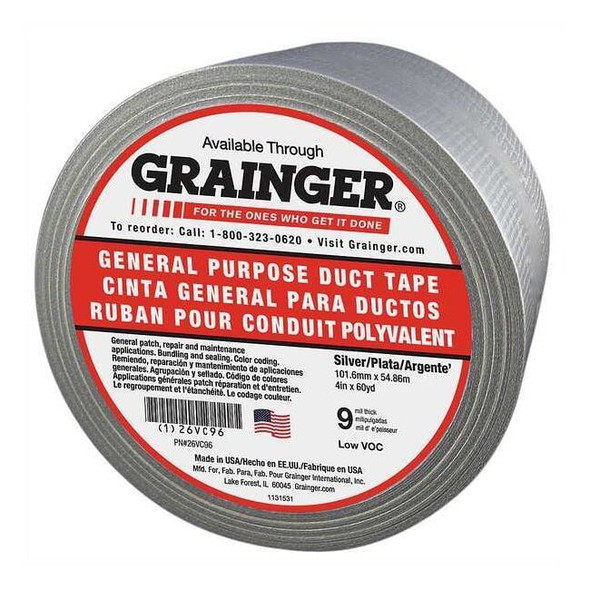 Manufacturer Varies Duct Tape, Gray, 60-1/8 yd L, 4 in W 26VC96