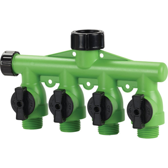 Green Thumb 4-Way Full Flow Poly Manifold Hose Shutoff 39043