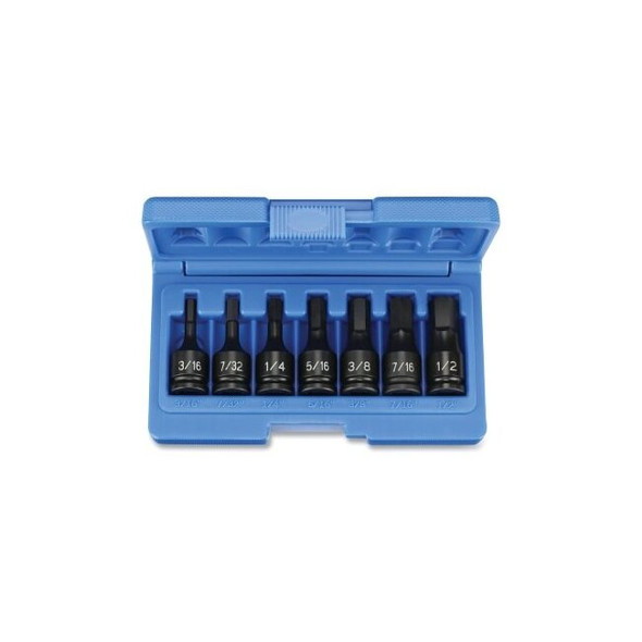 Impact Driver Set, 3/8 in Drive, SAE, 3/16 in to 1/2 in Size, 1.97 in OAL, 7-Pc Standard Length Hex