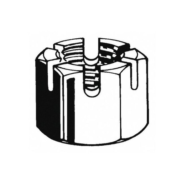 1-1/2"-12 Grade 5 Plain Finish Carbon Steel Round Slotted Castle Nut
