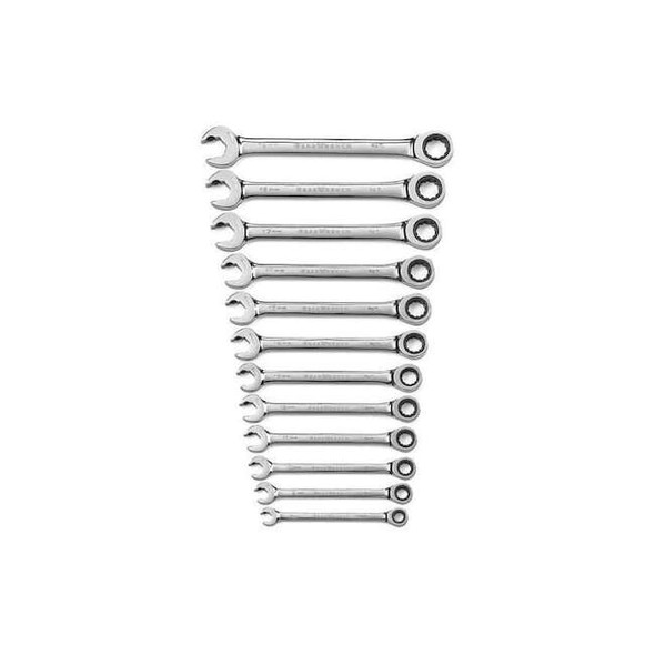 12 Piece 72-Tooth 12 Point Open End Ratcheting Metric Wrench Set