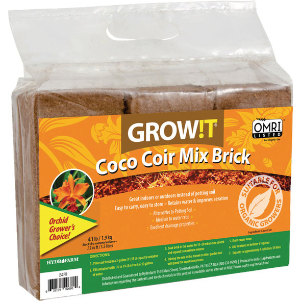 Hydrofarm GROW!T Organic Coco Coir Brick Planting Mix (3-Pack) JSCPB