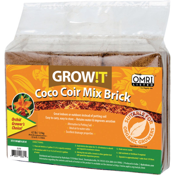 Hydrofarm GROW!T Organic Coco Coir Brick Planting Mix (3-Pack) JSCPB 712936