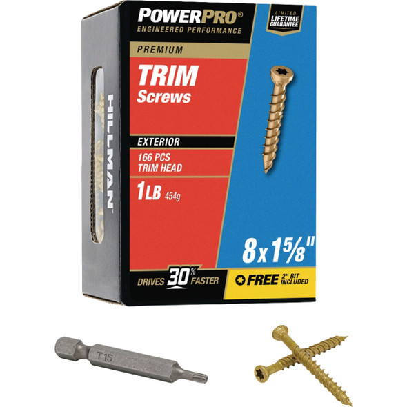 Hillman PowerPro #8 x 1-5/8 In. Premium Bronze Exterior Trim Screw (166-Count)