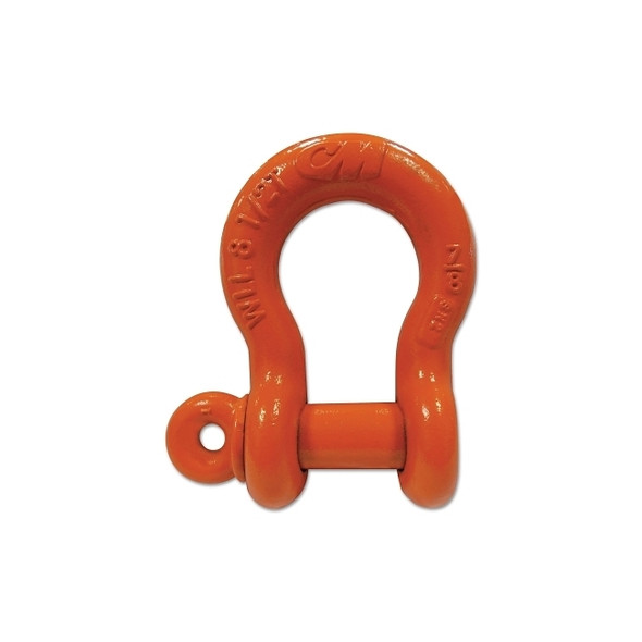 Screw Pin Anchor Shackle, 1.84 in Opening, 1-1/8 in Bail Size, 12 t, Orange Paint