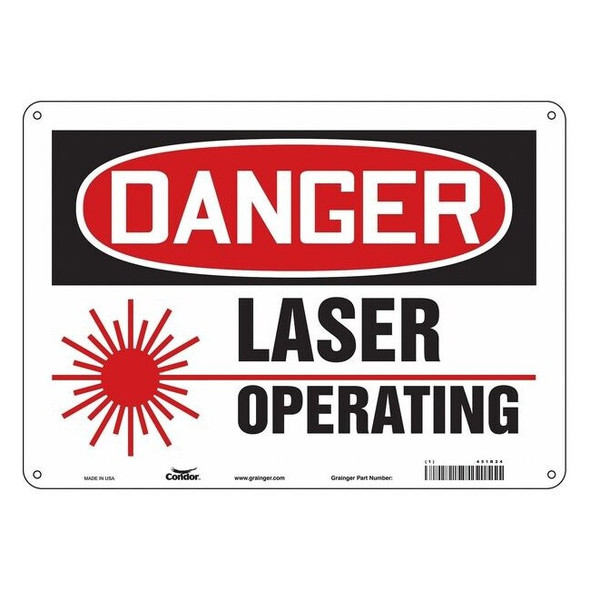 Laser Warning Sign, 10 in H, 14 in W, Aluminum, Horizontal Rectangle,451R24