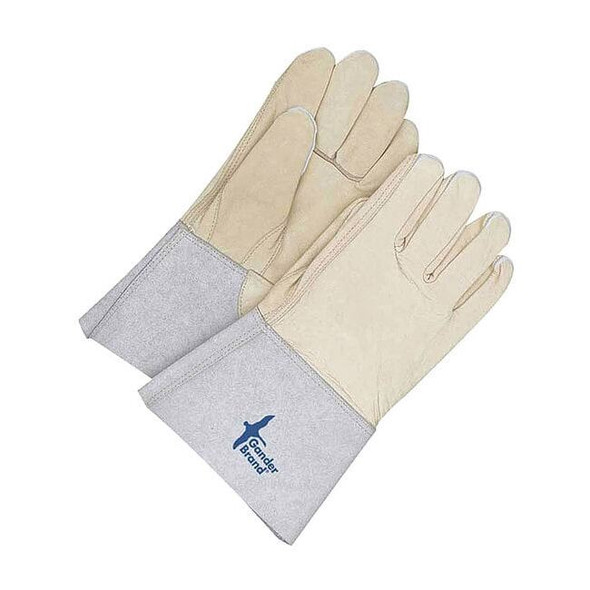 Cowhide Welder with 5 in Cuff, Gauntlet Cuff, Straight Thumb, Gray/Tan, M, 1 PR