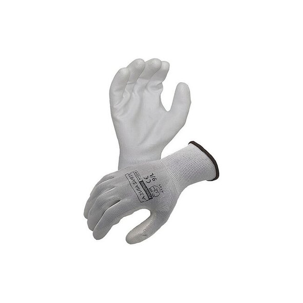 Coated Work Gloves, Polyurethane, Smooth, Palm, White/White, M 1 PR Pack of 24
