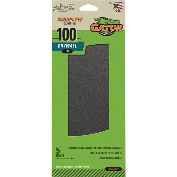Gator Grit 4.25 In. x 11.25 In. Fine 100 Grit Drywall Paper (5-Pack) 4487