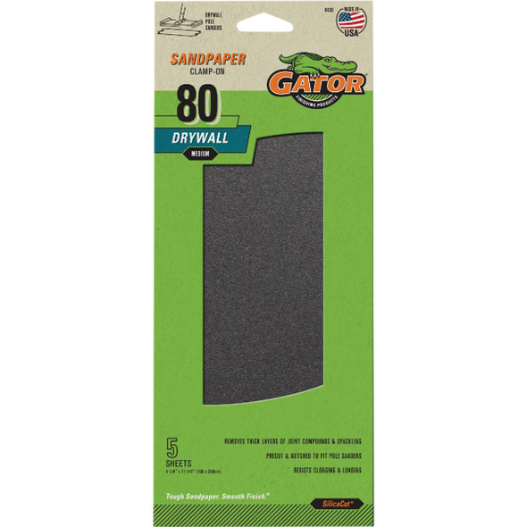 Gator Grit 4-3/8 In. x 11 In. Medium Grit Drywall Paper (5-Pack) 4486