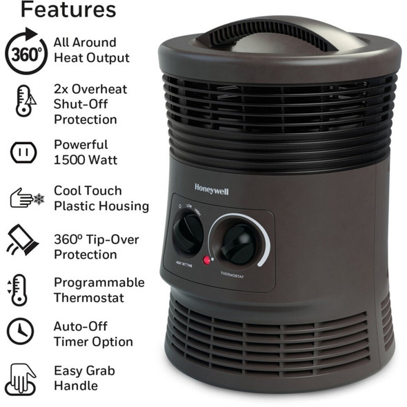 Honeywell Surround Fan-forced Heater - 2 x Heat Settings - White - 1 - Each HHF360W SPR-HWLHHF360W
