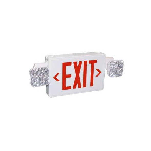 Exit Sign with Emergency Lights, White, 2 Face(s), LED, Sealed Lead Cadmium