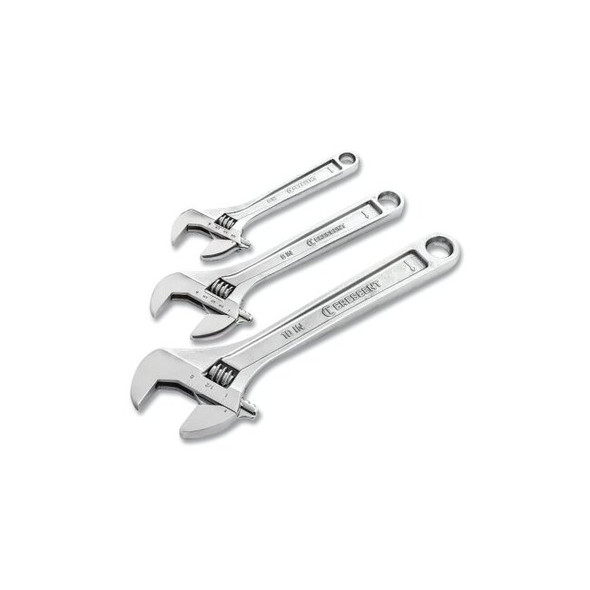 3 Pc Adjustable Wrench Set, 6 in, 8 in, 10 in, Satin Chrome w/Polished Face