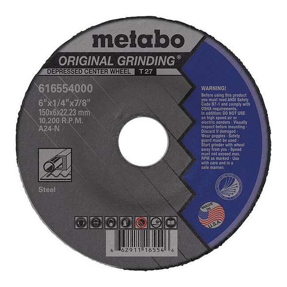 Metabo Grinding Wheel,T27,A24N,6"X1/4"X7/8" US616554000