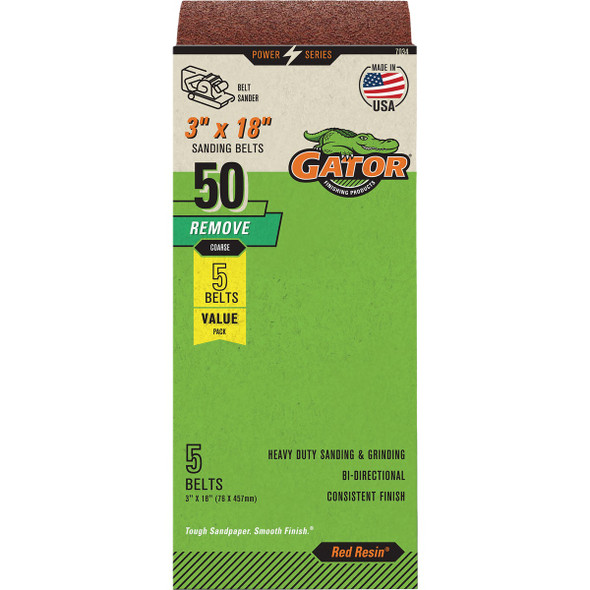Gator 3 In. x 18 In. 50-Grit Aluminum Oxide Sanding Belt (5-Pack) 7034GA