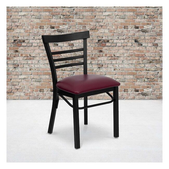 Flash Furniture Black Ladder Chair-Burg Seat,PK2 2-XU-DG6Q6B1LAD-BURV-GG