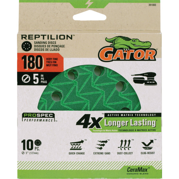 Gator Reptilian 5 In. 8-Hole 220-Grit Sanding Disc (10-Pack) 391084
