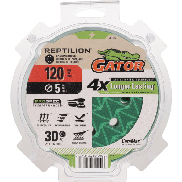Gator Reptilian 5 In. 8-Hole 120-Grit Sanding Disc (30-Pack) 391087
