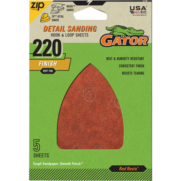 Gator 3.5 In. x 5 In. 220-Grit Mouse Sandpaper Sheet (5-Pack) 3730