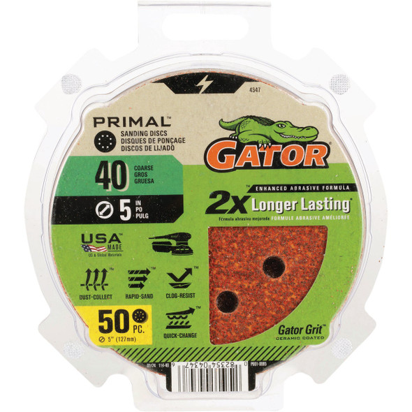 Gator 5 In. 8-Hole 40-Grit Hook & Loop Sanding Disc (50-Pack) 4347