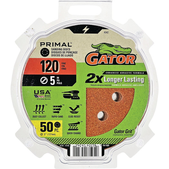 Gator 5 In. 8-Hole 120-Grit Hook & Loop Sanding Disc (50-Pack) 4342