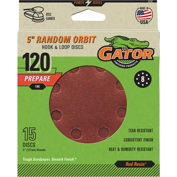 Gator 5 In. 8-Hole 120-Grit Hook & Loop Sanding Disc (15-Pack) 4141