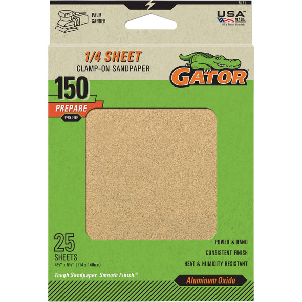 Gator 4.5 In. x 5.5 In. 150-Grit Aluminum Oxide Sandpaper Sheet (25-Pack) 5131