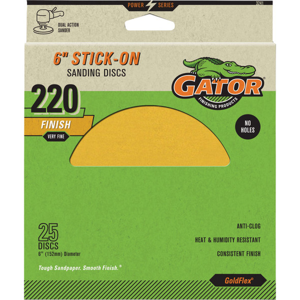 Gator 6 In. 220-Grit Aluminum Oxide Gold Stick-On Sanding Disc (25-Pack) 3241