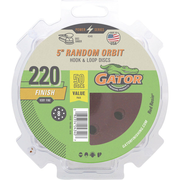 Gator 5 In. 8-Hole 220-Grit Hook & Loop Sanding Disc (50-Pack) 4340