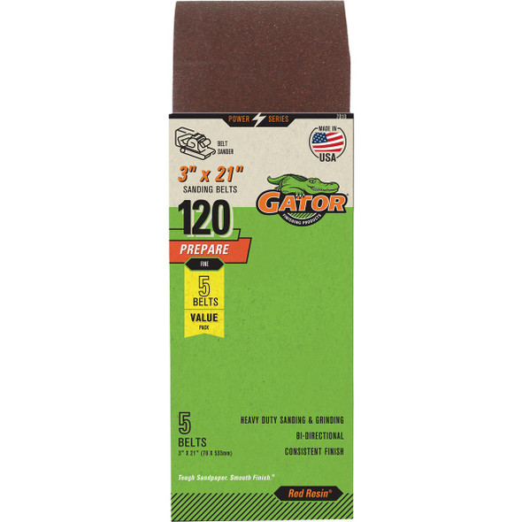 Gator 3 In. x 21 In. 120-Grit Aluminum Oxide Sanding Belt (5-Pack) 7010GA