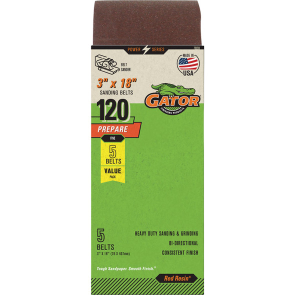 Gator 3 In. x 18 In. 120-Grit Aluminum Oxide Sanding Belt (5-Pack) 7030GA