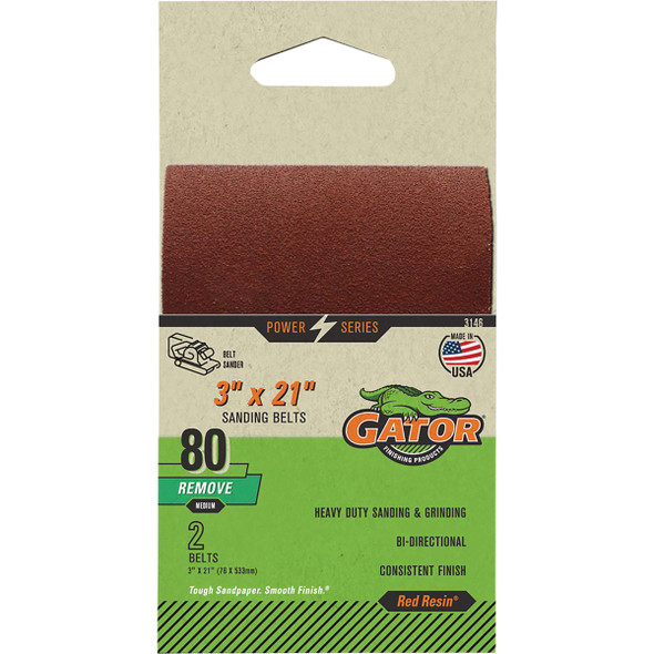 Gator 3 In. x 21 In. 40-Grit Aluminum Oxide Sanding Belt (2-Pack) 3148