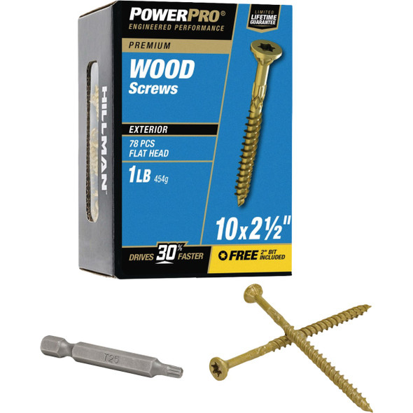 Hillman PowerPro #10 x 2-1/2 In. Premium Exterior Wood Screw (78-Count) 48601V4