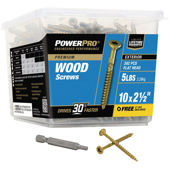Hillman PowerPro #10 x 2-1/2 In. Premium Exterior Wood Screw (392-Count) 48612V4