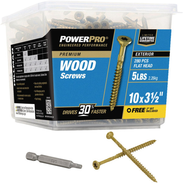 Hillman PowerPro #10 x 3-1/2 In. Premium Exterior Wood Screw (280-Count) 48614V4