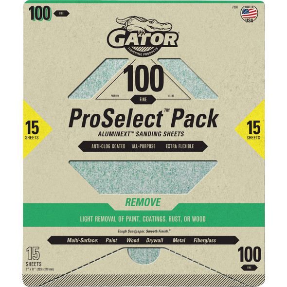 Gator Grit 9 In. x 11 In. Coarse Premium Sanding Sheet, 100 Grit (15-Pack) 7289