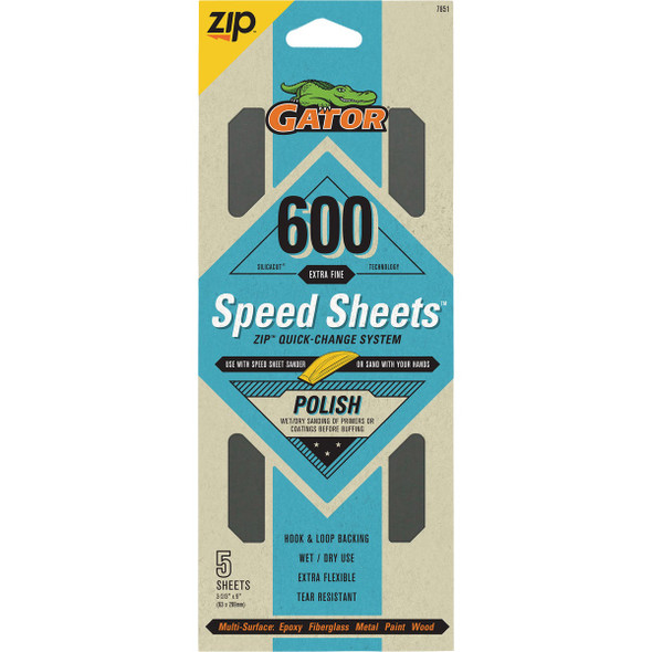 Gator Grit 3 In. x 9 In. Very Fine ZIP Speed Sheet, 600 Grit (5-Pack) 7851