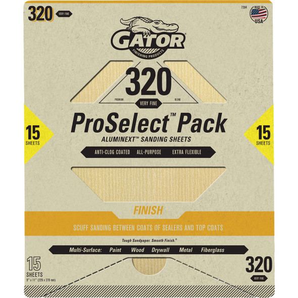 Gator Grit 9 In. x 11 In. Fine Premium Sanding Sheet, 320 Grit (15-Pack) 7284