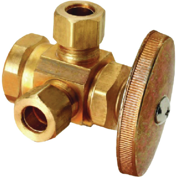 BrassCraft 1/2 In. x 3/8 In. x 3/8 In. Brass Dual Outlet Stop Valve R1701LRX RD