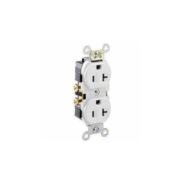 Leviton Plugs&Rcptcls,20A,125VAC,Wht,Thrmplstc CR20-WS