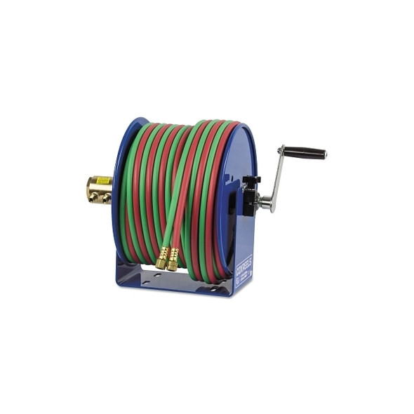 100W Series Welding Hand Crank Twin Line Hose Reel, 50 ft Hose with Fittings, Oxygen-Acetylene