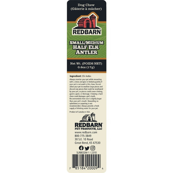 Redbarn Small-Medium Half Elk Antler Dog Chew 260101 756350