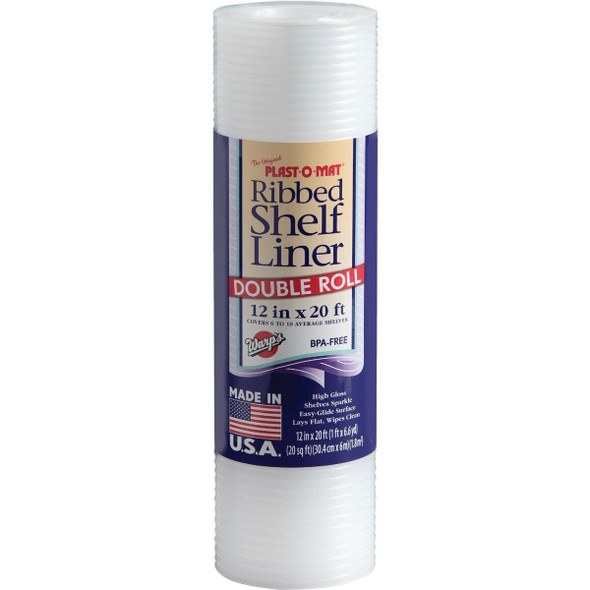 PM120C Plast-O-Mat 12 In. x 20 Ft. Clear Ribbed Non-Adhesive Shelf Liner (Double Roll)