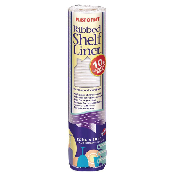 SPM110W Plast-O-Mat 12 In. x 10 Ft. White Ribbed Non-Adhesive Shelf Liner