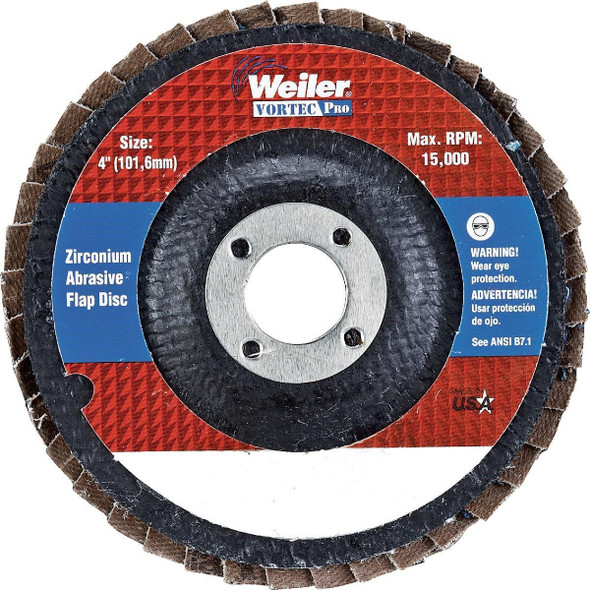 30822 Weiler Vortec 4 In. x 5/8 In. 36-Grit Type 29 Angle Grinder Flap Disc