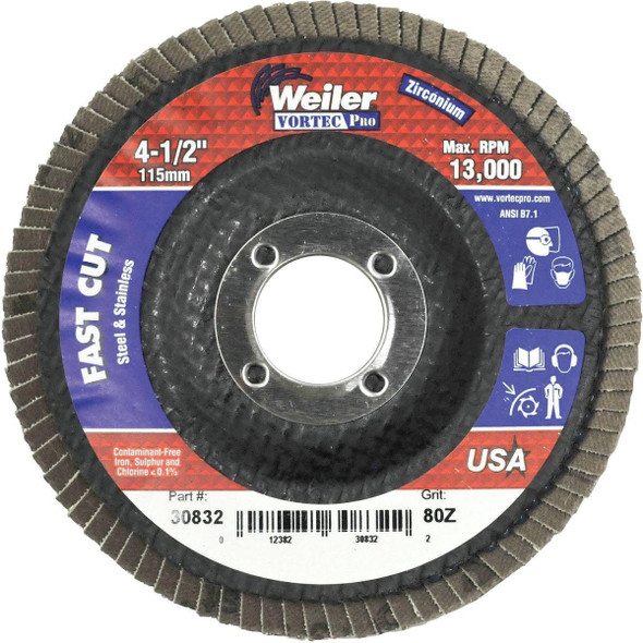 30832 Weiler Vortec 4-1/2 In. x 7/8 In. 80-Grit Type 29 Angle Grinder Flap Disc