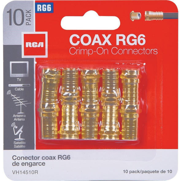 VH14510R RCA RG6 Crimp-On Coaxial F-Connector (10-Pack)