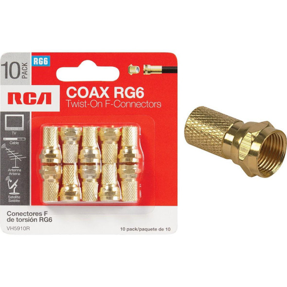 VH5910R RCA RG6 Twist-On Coaxial F-Connector (10-Pack)