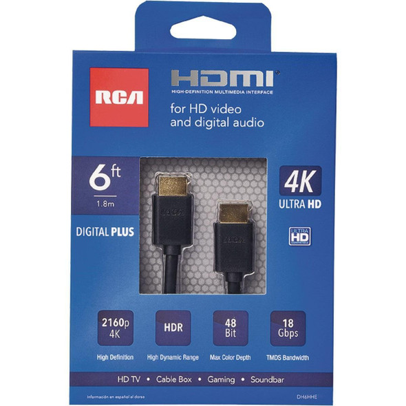 DH6HHE RCA 6 Ft. Black 4K Ultra HD Digital Plus HDMI Cable
